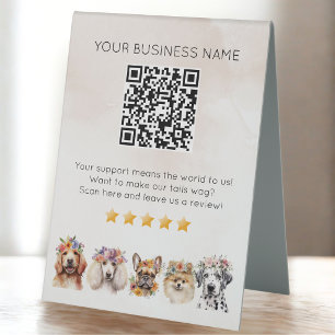 Plaque De Table Code QR de toilettage de chien Avis client Beige