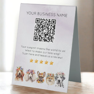 Plaque De Table Code QR de toilettage de chien Avis client Violet