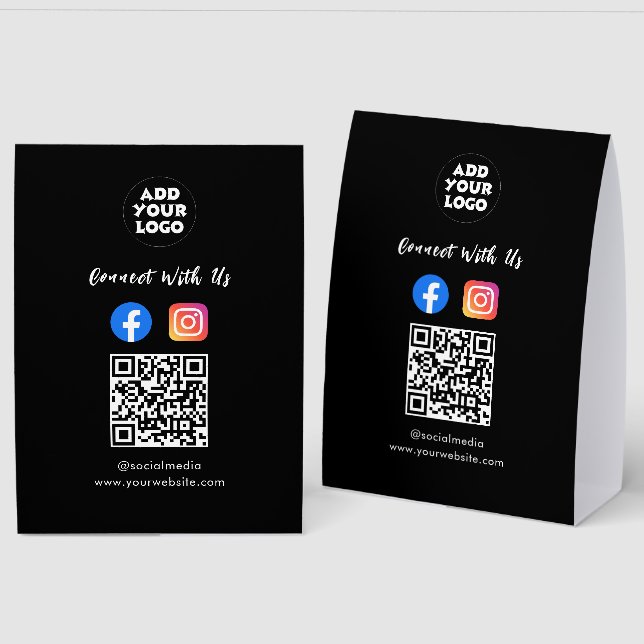 Plaque De Table Code QR des médias sociaux modernes | Panneau de t (Recto/Verso)