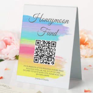 Plaque De Table Code QR du Fonds de Lune de Miel de Mariage Arc-en