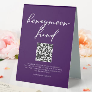 Plaque De Table Code QR du Fonds de Lune de Miel de Mariage Violet