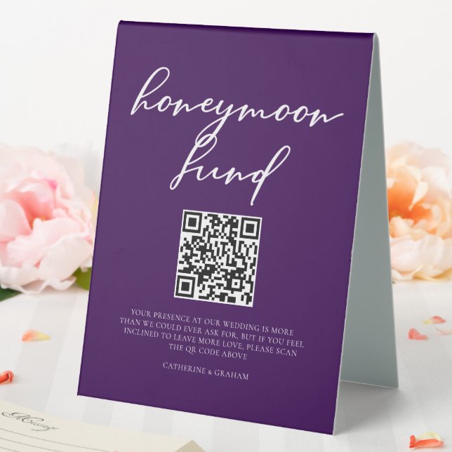 Plaque De Table Code QR du Fonds de Lune de Miel de Mariage Violet (In SItu (Mariage))