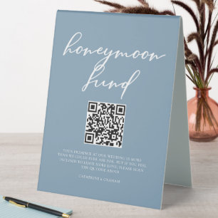 Plaque De Table Code QR du fonds de lune de miel pour mariage bleu