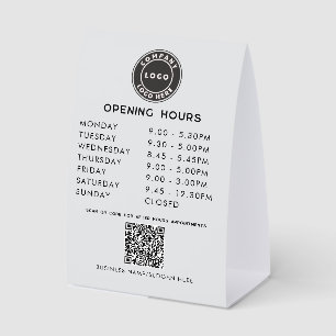 Plaque De Table Code QR du logo de l'entreprise Heures d'ouverture