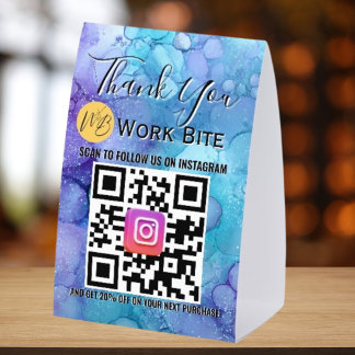 Plaque De Table Code QR Instagram Entreprise Aquarelle Merci