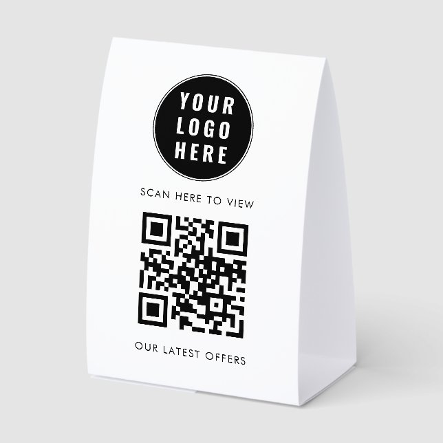 Plaque De Table Code QR Logo Entreprise Blanc Scannez Ici (Recto)