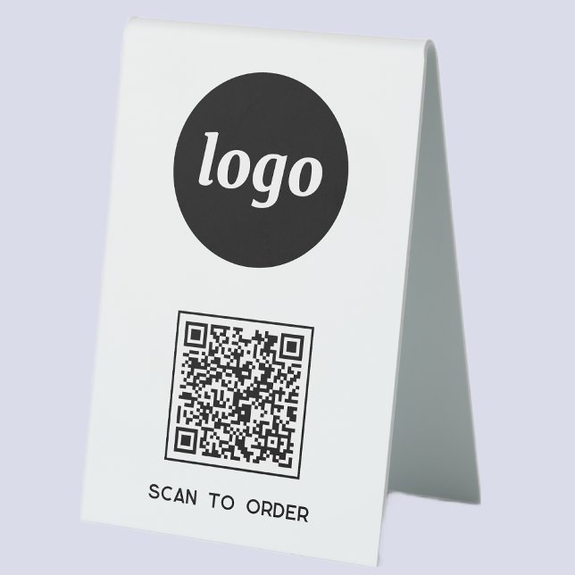 Plaque De Table Code QR Logo Entreprise Scannez pour Commander (Logo QR code Scan to Order table tent sign for cafe bar restaurant shop store stall business)