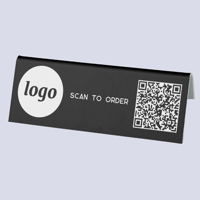Plaque De Table Code QR Logo Entreprise Scannez pour Commander Noi (Logo QR code Scan to Order table tent sign for cafe bar restaurant shop store stall business)
