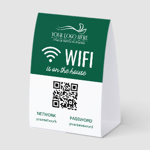 Plaque De Table Code QR Logo WiFi Entreprise Vert Blanc