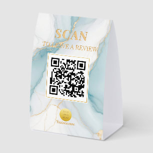 Plaque De Table Code QR Luxe Féminin Marbre Poudre Douce Bleu Or