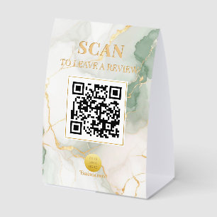Plaque De Table Code QR Luxe Féminin Marbre Vert Sauge Or