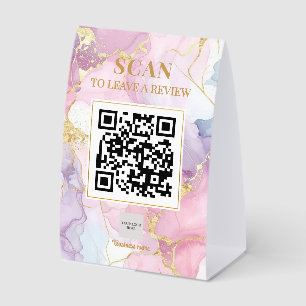 Plaque De Table Code QR Luxueux Féminin Marbre Rose Violet Or
