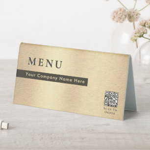 Plaque De Table Code QR Menu Élégant Scan sur Commande Doré Brilla