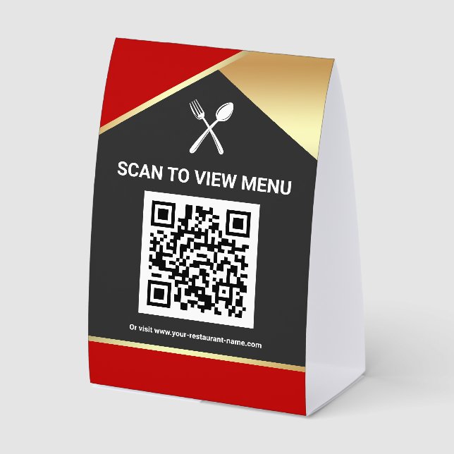 Plaque De Table Code QR Menu Numérique Rouge Or pour Restaurants (Recto)
