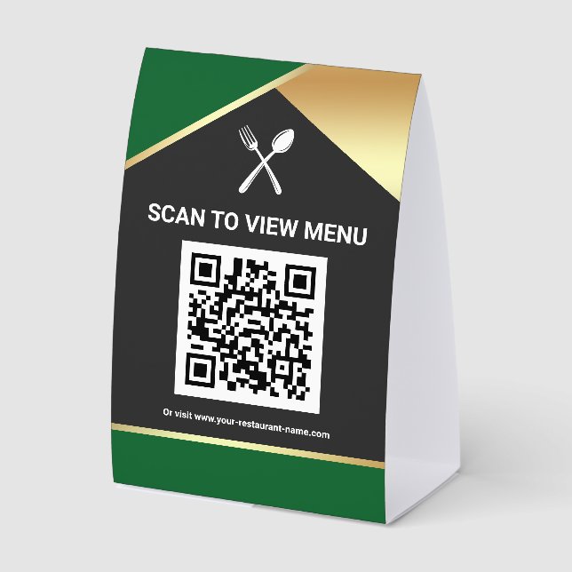 Plaque De Table Code QR Menu Numérique Vert Or pour Restaurants (Recto)
