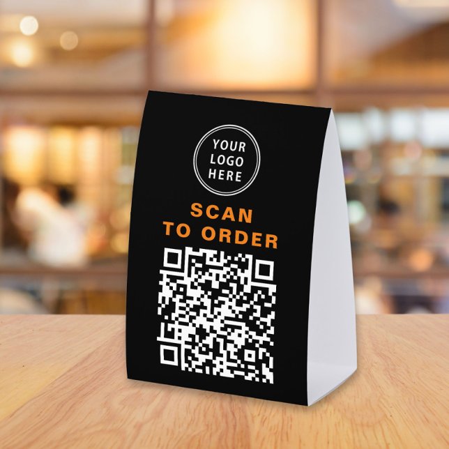 Plaque De Table Code QR noir de commande par scan pour restaurant (Créateur téléchargé)