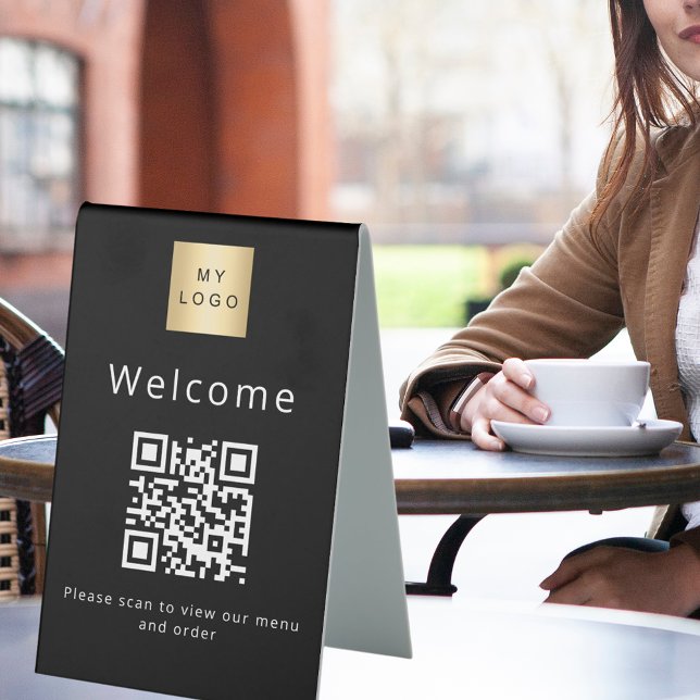Plaque De Table Code QR noir restaurant café bar menu scan (Créateur téléchargé)