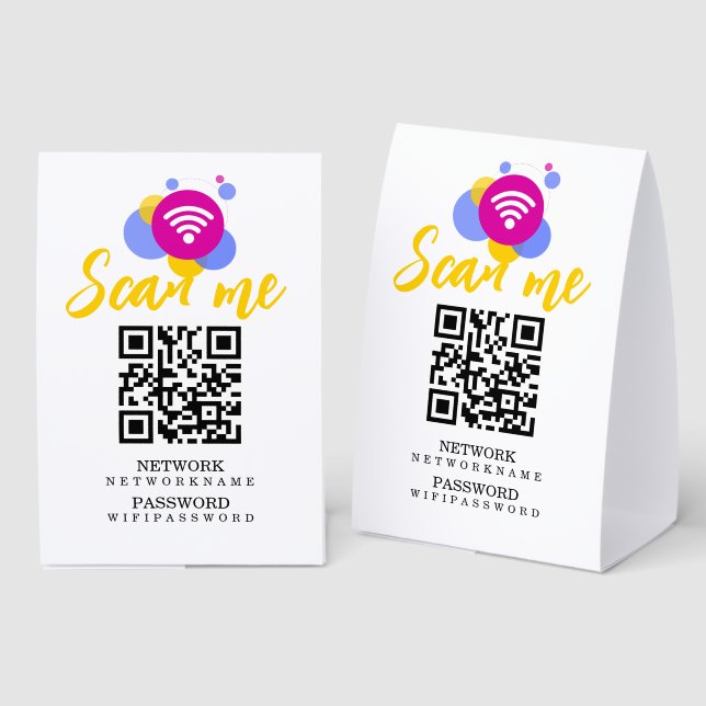 Plaque De Table Code QR personnalisé de mot de passe et de réseau  (Recto/verso)
