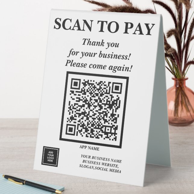 Plaque De Table Code QR professionnel personnalisé Paye mobile ici (En SItu (Tableau))
