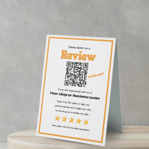 Plaque De Table Code QR rétro 'laissez-nous un avis' YELP orange