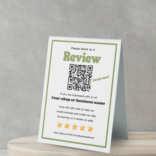 Plaque De Table Code QR rétro 'laissez-nous un commentaire' YELP g (Créateur téléchargé)