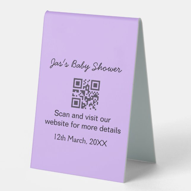 Plaque De Table Code QR simple pour baby shower violet ajoutez le  (Recto)