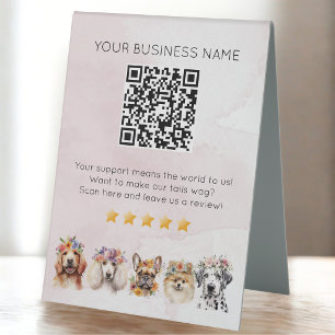Plaque De Table Code QR toilettage de chien Avis client Rose