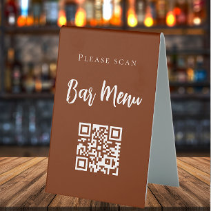 Plaque De Table Code QR typographie menu de bar orange brûlé