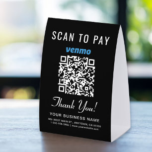 Plaque De Table Code QR Venmo Scan To Pay Noir