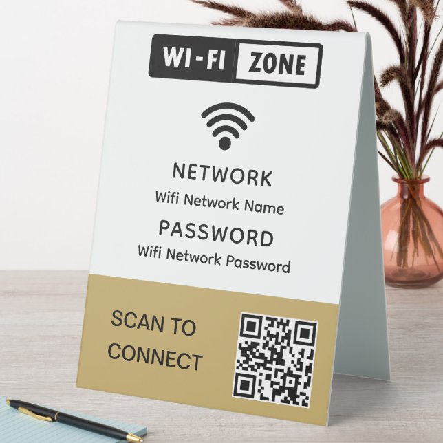 Plaque De Table Code QR Wifi élégant et simple Mot de passe réseau (En SItu (Tableau))