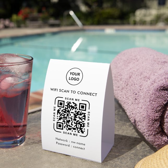 Plaque De Table Code QR Wifi | Logo d'entreprise Scannez pour vous (InVersositu (sur table))