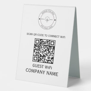 Plaque De Table Code QR Wifi Mot de passe et nom de réseau Blanc