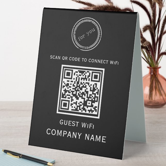 Plaque De Table Code QR Wifi Mot de passe et nom réseau Noir (En SItu (Tableau))