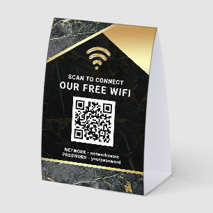 Plaque De Table Code QR Wifi Réseau Mot de Passe Gris Élégant