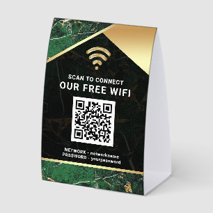 Plaque De Table Code QR WiFi réseau Mot de passe vert élégant