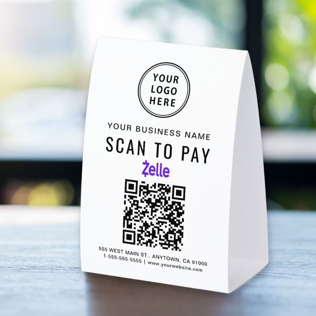 Plaque De Table Code QR Zelle Logo Entreprise Scannez Pour Payer (Créateur téléchargé)