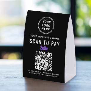 Plaque De Table Code QR Zelle Logo Entreprise Scannez Pour Payer