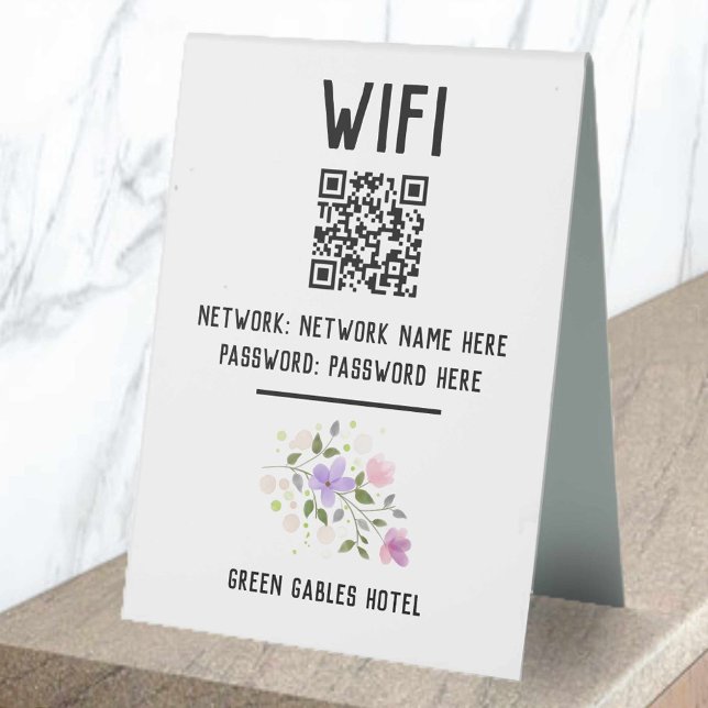 Plaque De Table Code WiFi avec code QR et conception florale (Créateur téléchargé)