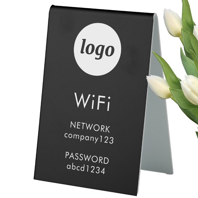 Plaque De Table Code WiFi Logo Entreprise Internet Noir (Simple logo business branding promotional Wifi internet code network password table tent sign)