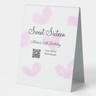 Plaque De Table Coeurs d'aquarelle rose QR Sweet sixteen anniversa