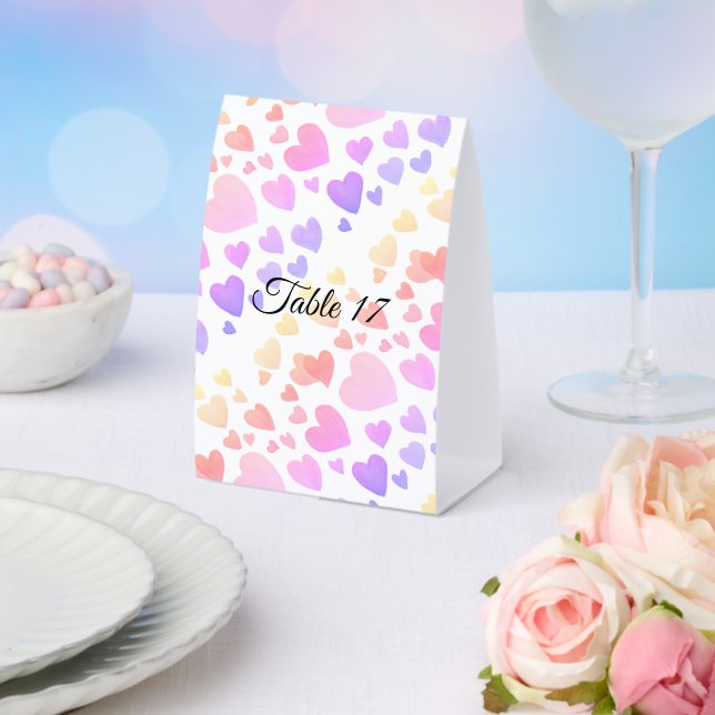 Plaque De Table Cœurs flottants aquarelle (personnalisable) (Insitu (mariage))