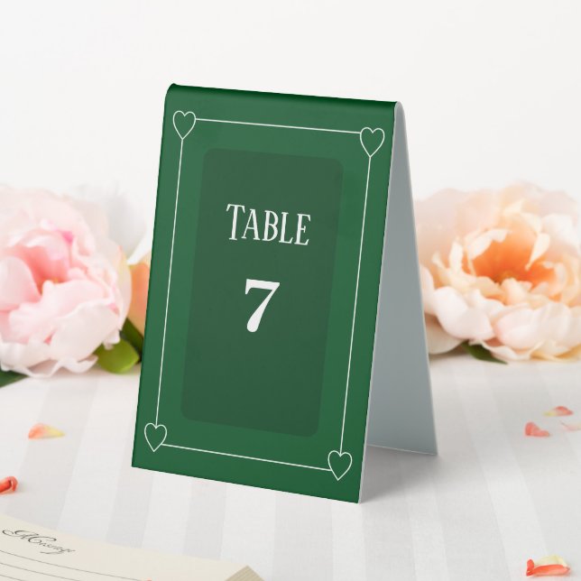 Plaque De Table Coeurs romantiques Moderne Vert foncé Numéro Maria (In SItu (Mariage))