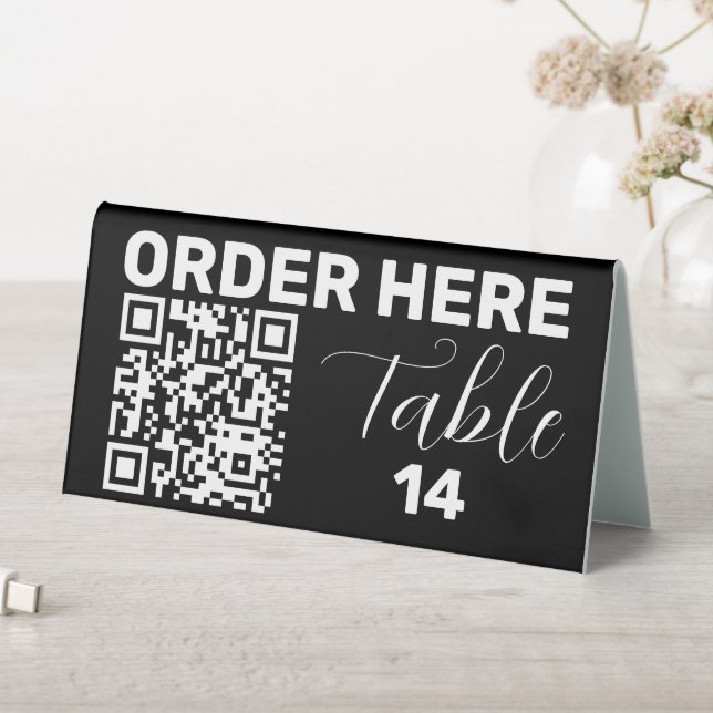 Plaque De Table Commande ici Qr Code noir blanc chic moderne (En SItu (Tableau))
