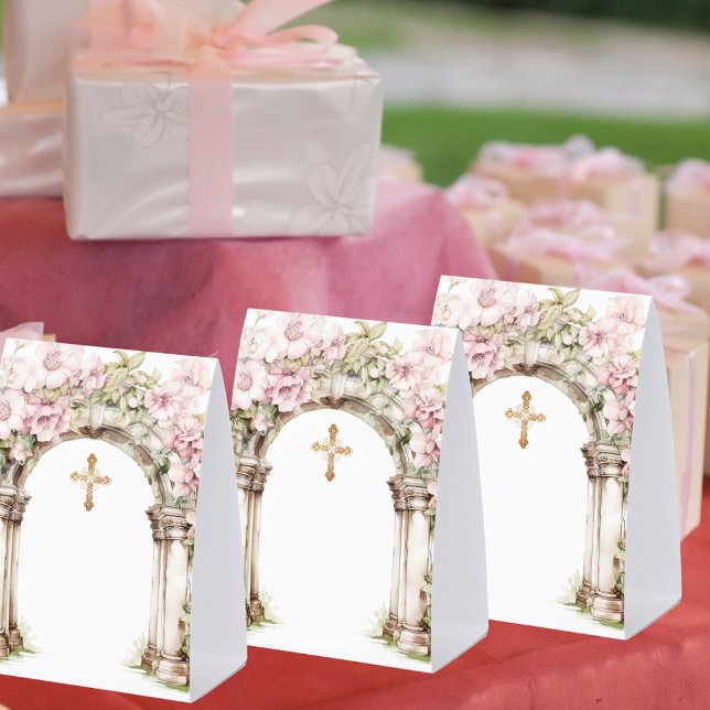 Plaque De Table Communion Pink Florals Arch Cross DIY table sign (Créateur téléchargé)
