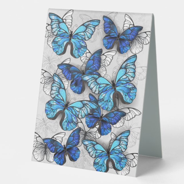 Plaque De Table Composition of White and Blue Butterflies (Recto)