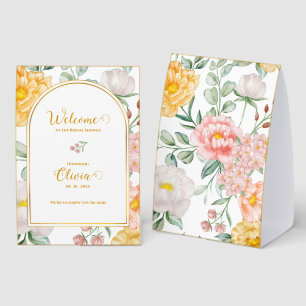 Plaque De Table Conception de voûte florale jaune pour la bienvenu