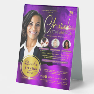 Plaque De Table Conférence professionnelle Gold & Purple Church