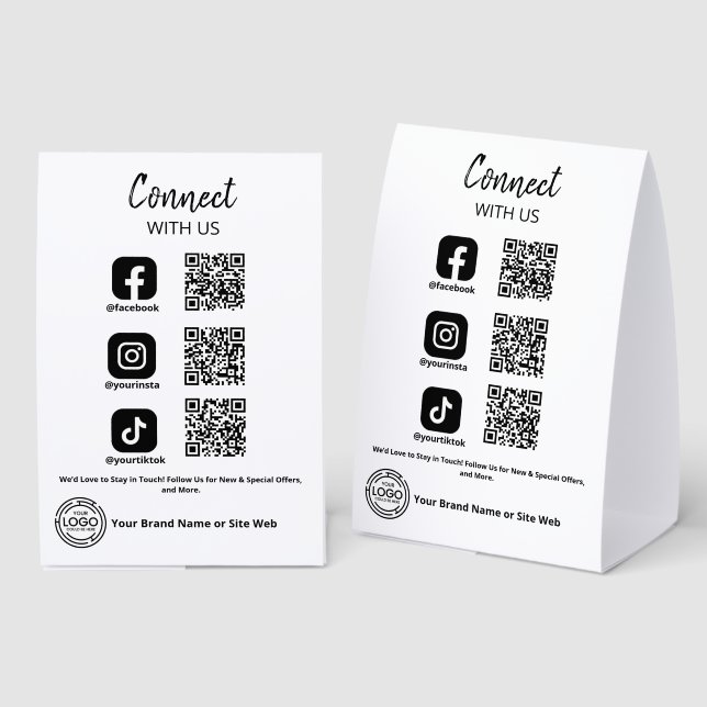 Plaque De Table Connect with us Social Media QR code (Recto/verso)