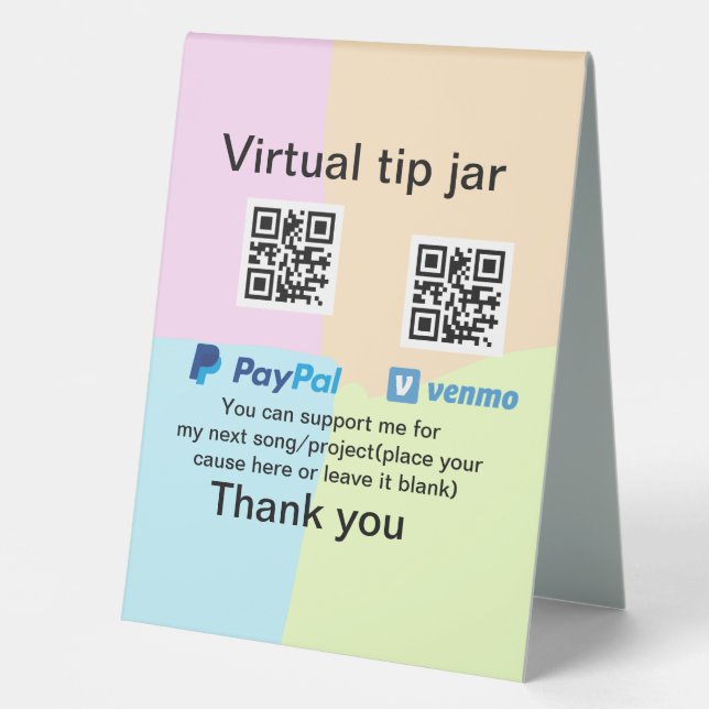 Plaque De Table Conseil virtuel jar q r code argent don PayPal ven (Recto)