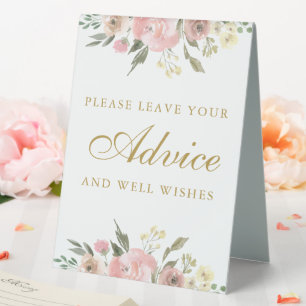 Plaque De Table Conseils et Vœux de Mariage Élégants Fleuris en Ro